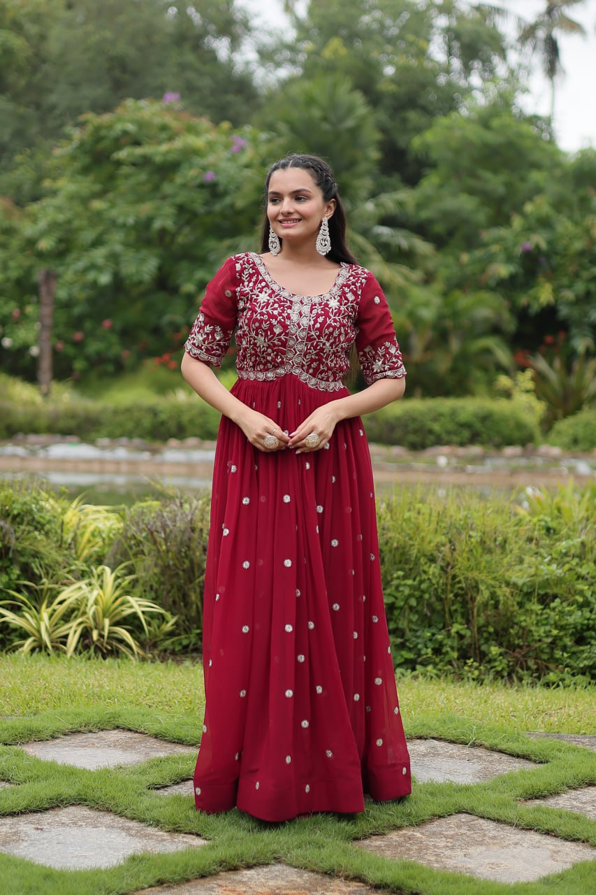 Spellbinding Zari Thread Sequins Worked Designer Gown - INDIAN ELEGANCE