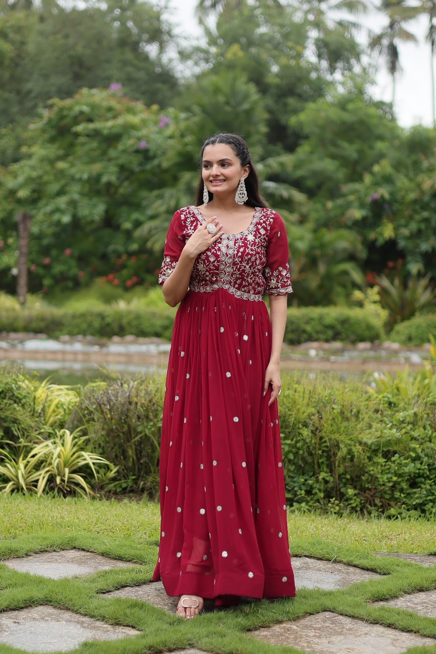 Spellbinding Zari Thread Sequins Worked Designer Gown - INDIAN ELEGANCE