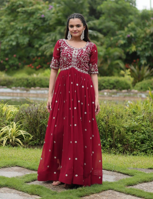 Spellbinding Zari Thread Sequins Worked Designer Gown - INDIAN ELEGANCE