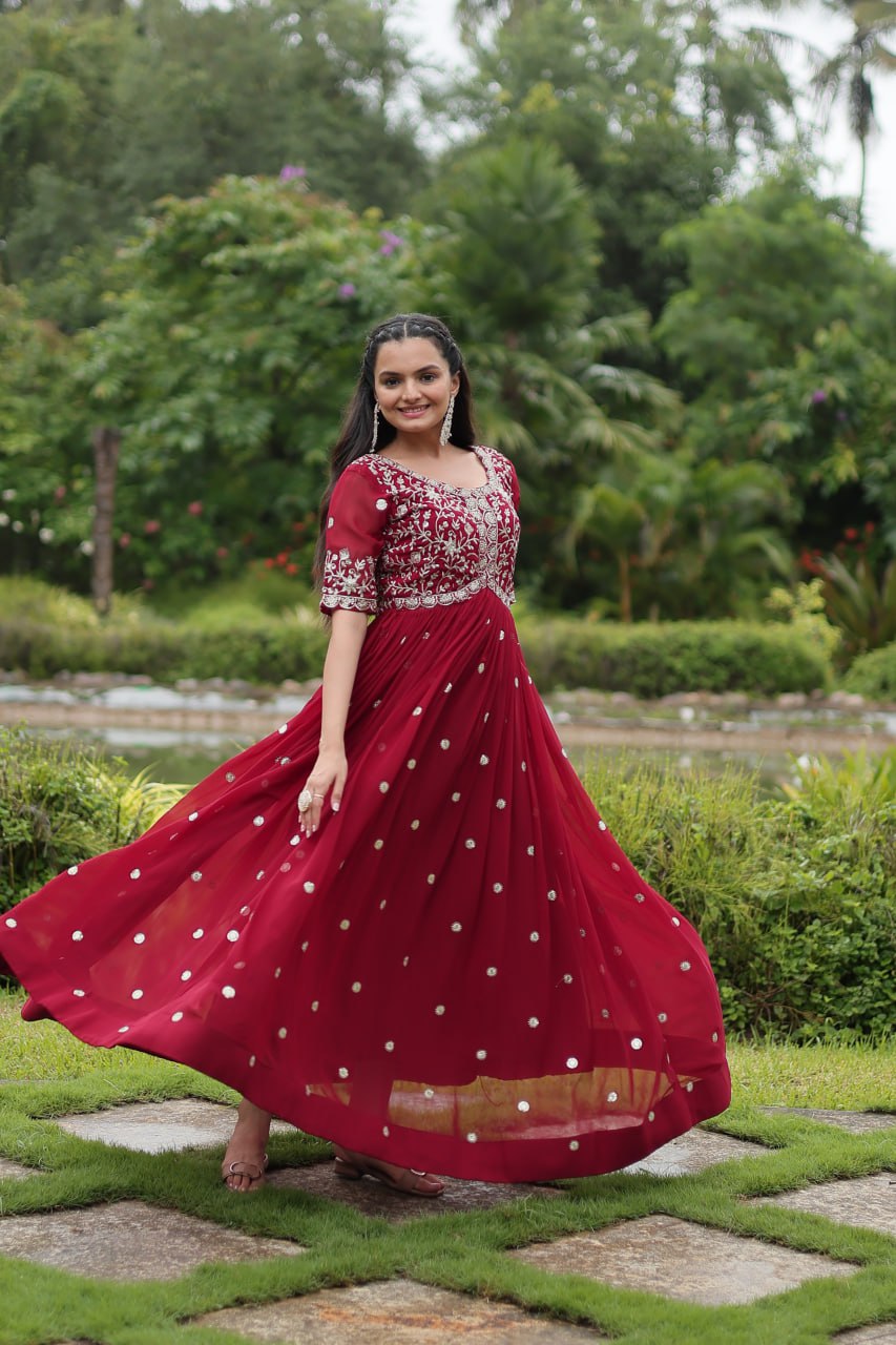 Spellbinding Zari Thread Sequins Worked Designer Gown - INDIAN ELEGANCE