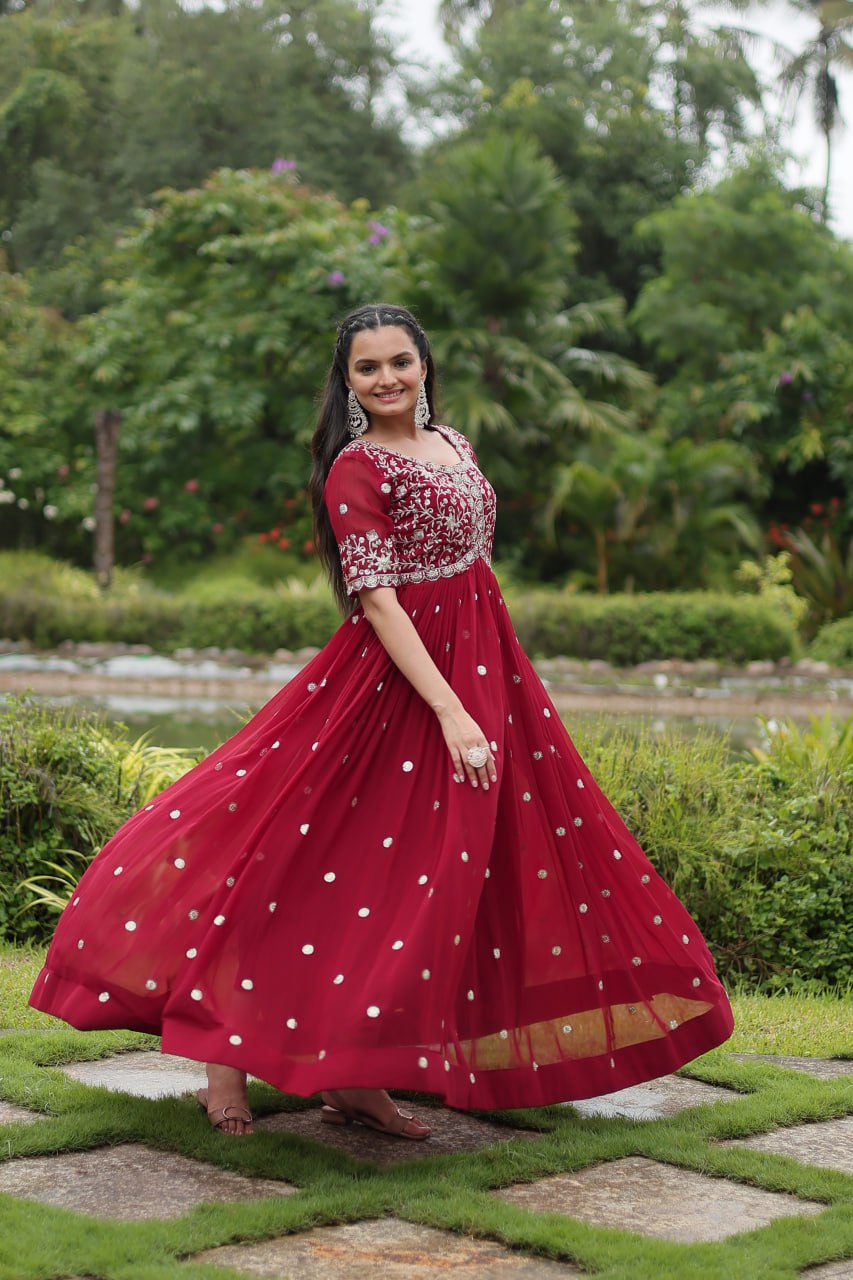 Spellbinding Zari Thread Sequins Worked Designer Gown - INDIAN ELEGANCE