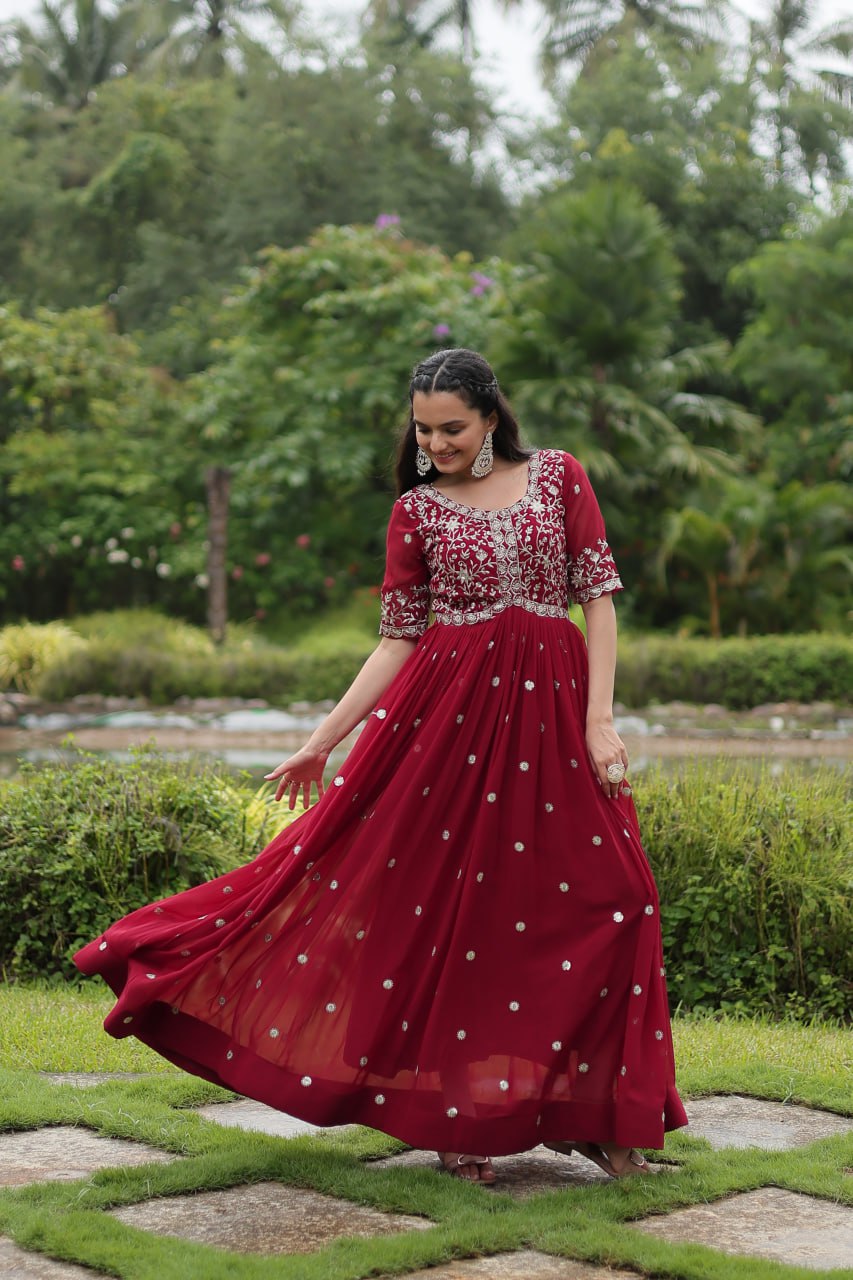 Spellbinding Zari Thread Sequins Worked Designer Gown - INDIAN ELEGANCE