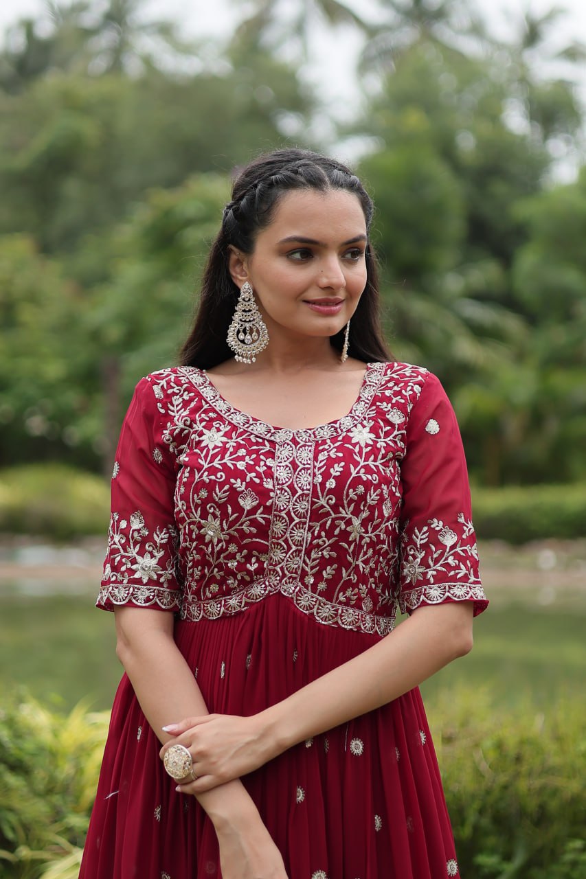 Spellbinding Zari Thread Sequins Worked Designer Gown - INDIAN ELEGANCE