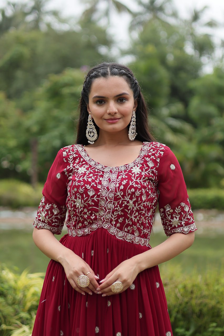 Spellbinding Zari Thread Sequins Worked Designer Gown - INDIAN ELEGANCE