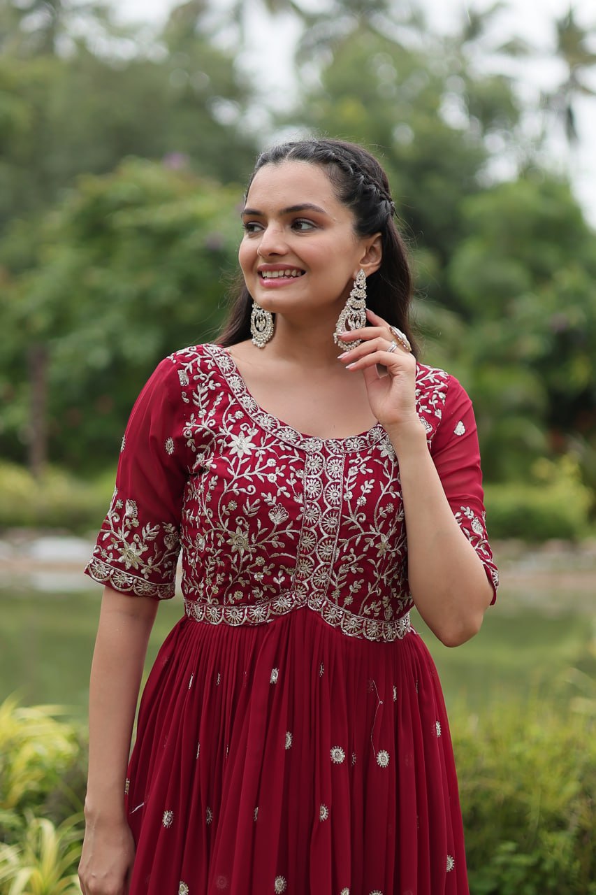 Spellbinding Zari Thread Sequins Worked Designer Gown - INDIAN ELEGANCE
