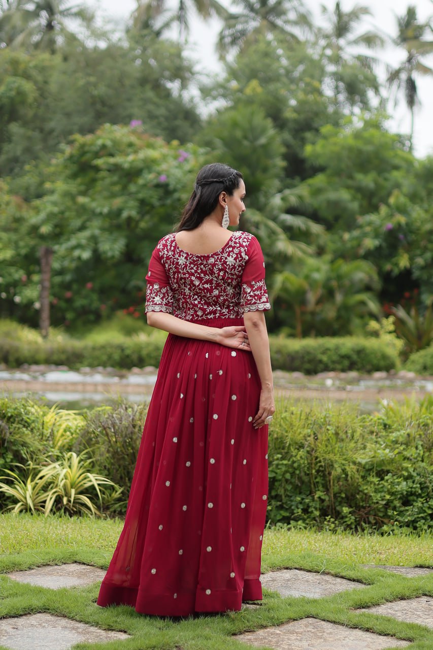 Spellbinding Zari Thread Sequins Worked Designer Gown - INDIAN ELEGANCE