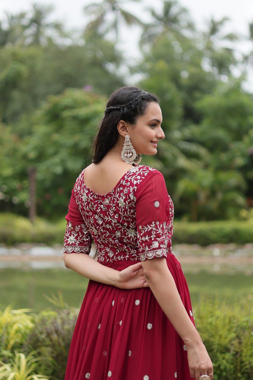 Spellbinding Zari Thread Sequins Worked Designer Gown - INDIAN ELEGANCE