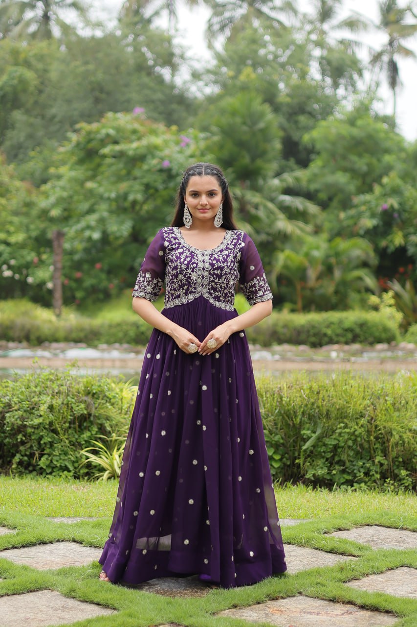 Spellbinding Zari Thread Sequins Worked Designer Gown - INDIAN ELEGANCE