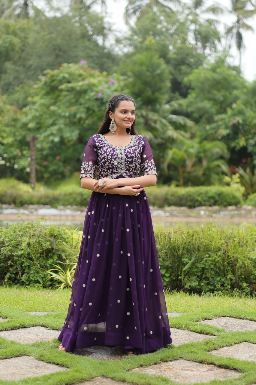 Spellbinding Zari Thread Sequins Worked Designer Gown - INDIAN ELEGANCE