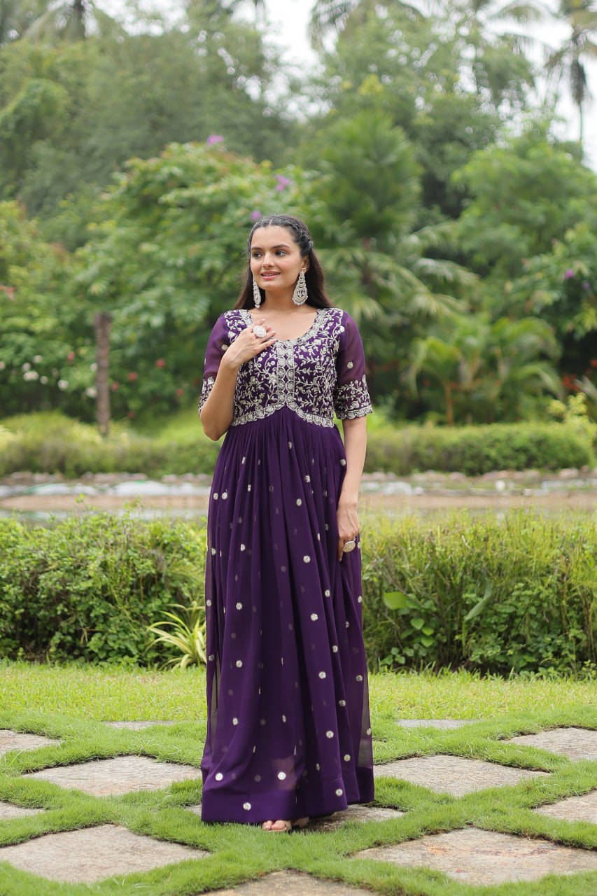 Spellbinding Zari Thread Sequins Worked Designer Gown - INDIAN ELEGANCE