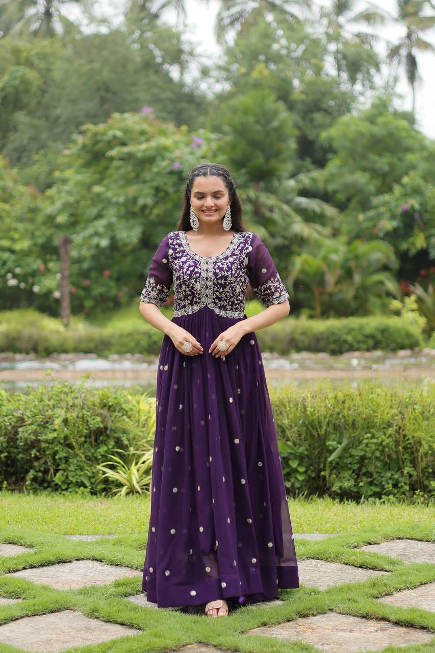 Spellbinding Zari Thread Sequins Worked Designer Gown - INDIAN ELEGANCE
