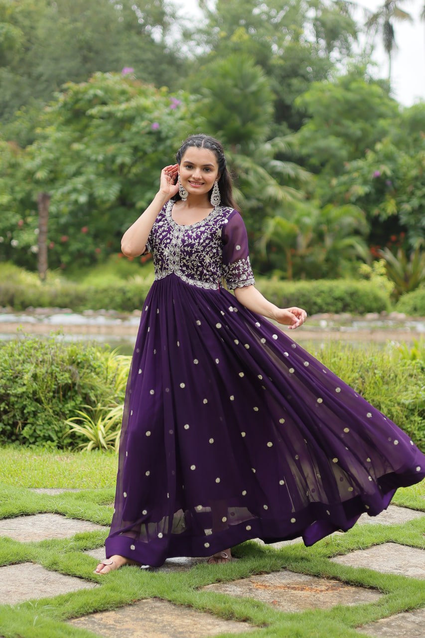 Spellbinding Zari Thread Sequins Worked Designer Gown - INDIAN ELEGANCE
