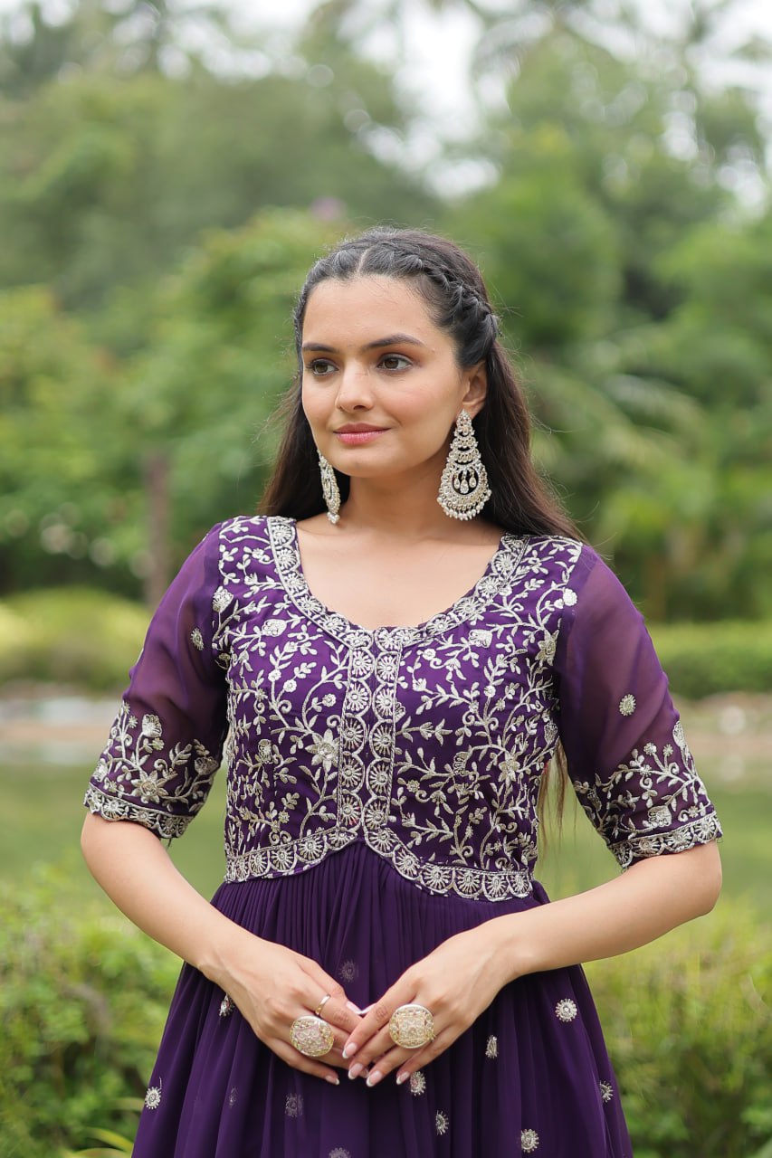 Spellbinding Zari Thread Sequins Worked Designer Gown - INDIAN ELEGANCE