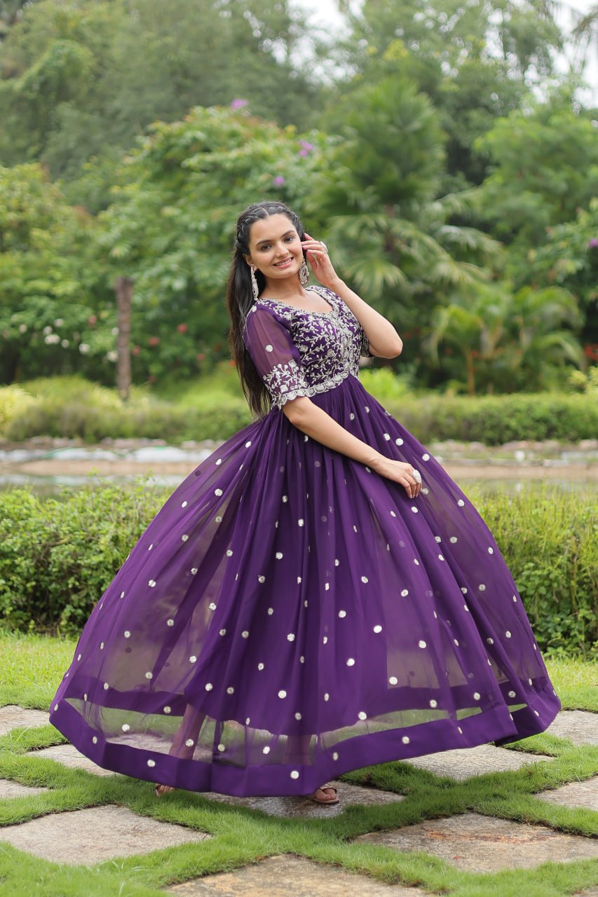 Spellbinding Zari Thread Sequins Worked Designer Gown - INDIAN ELEGANCE