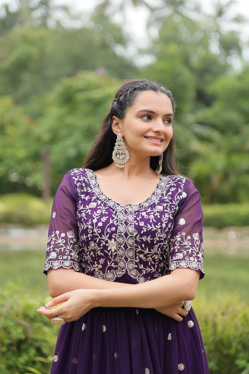 Spellbinding Zari Thread Sequins Worked Designer Gown - INDIAN ELEGANCE