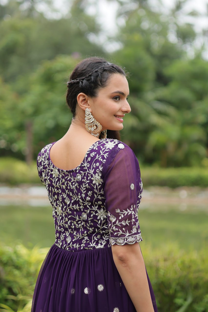 Spellbinding Zari Thread Sequins Worked Designer Gown - INDIAN ELEGANCE