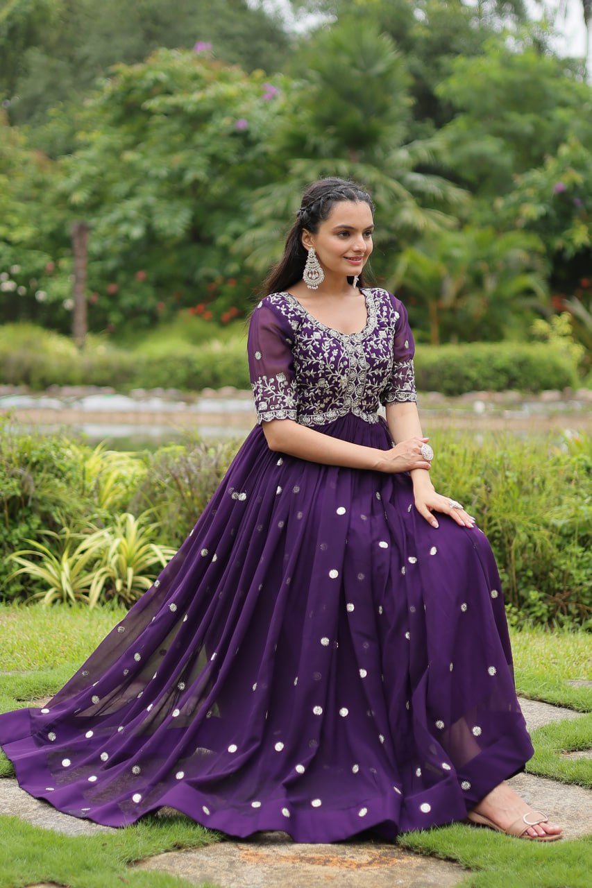 Spellbinding Zari Thread Sequins Worked Designer Gown - INDIAN ELEGANCE