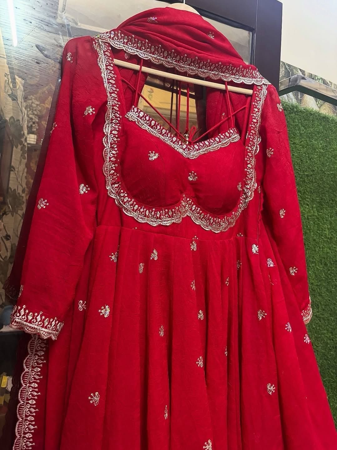 Red Chilli Slit Anarkali Premium Suit Set | Festive & Party Wear