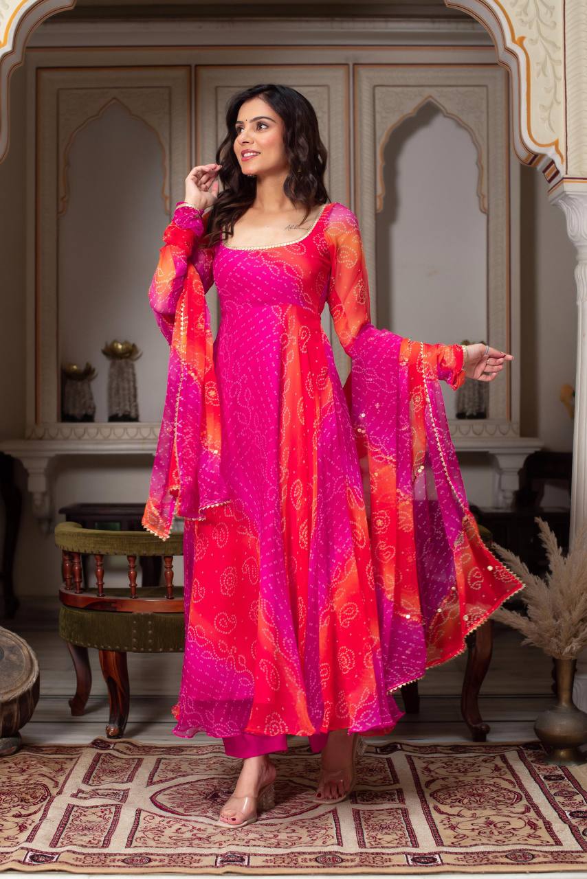 Luxury Digital Print Faux Georgette Anarkali Suit with Dupatta.