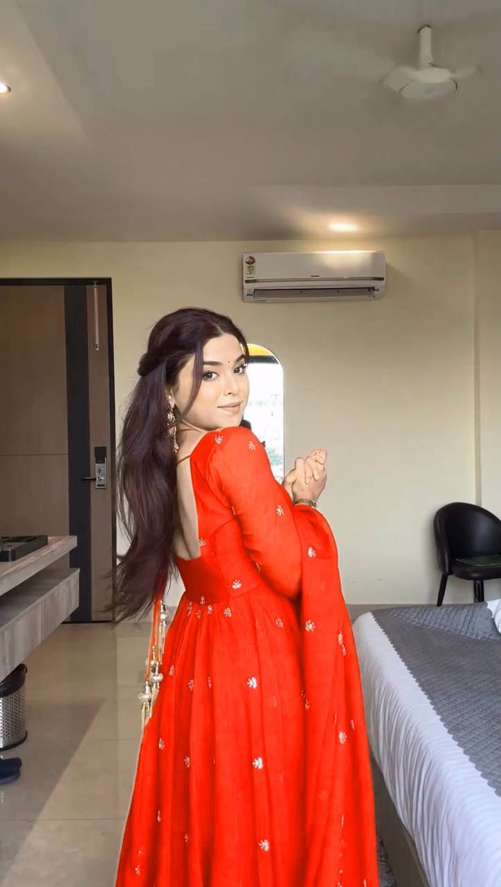 Red Chilli Slit Anarkali Premium Suit Set | Festive & Party Wear