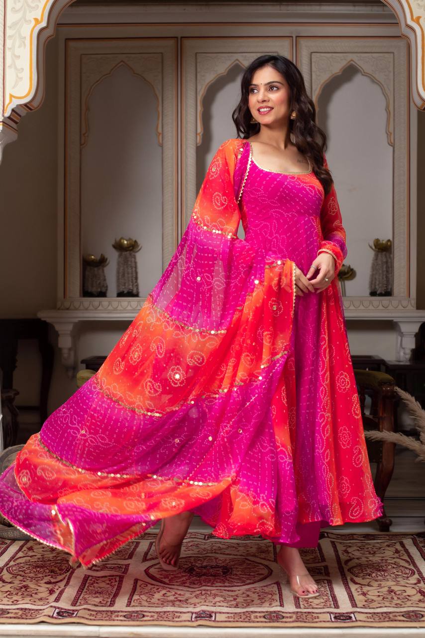 Luxury Digital Print Faux Georgette Anarkali Suit with Dupatta.