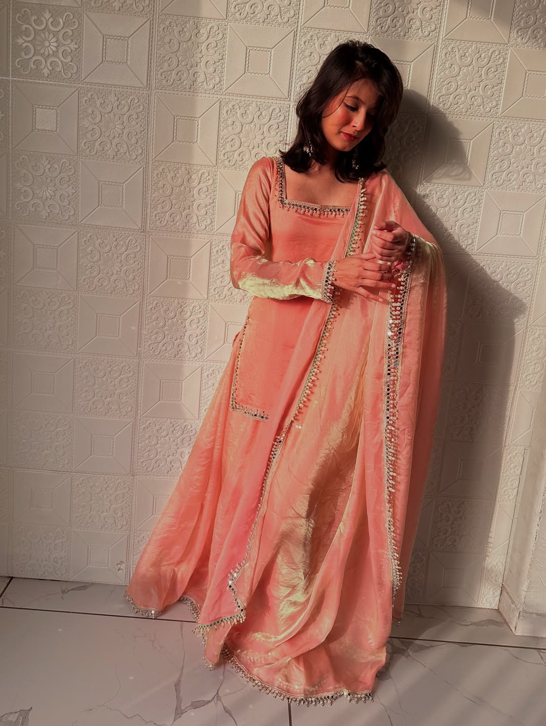 Designer Fandy Silk Kurta Palazzo Set With Dupatta For Wedding, Festive & Party Wear