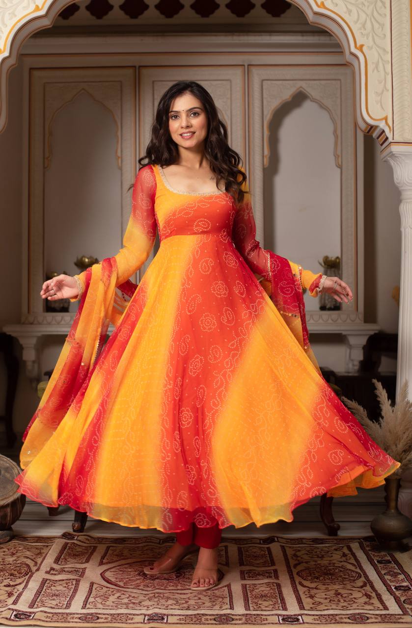 Luxury Digital Print Faux Georgette Anarkali Suit with Dupatta.
