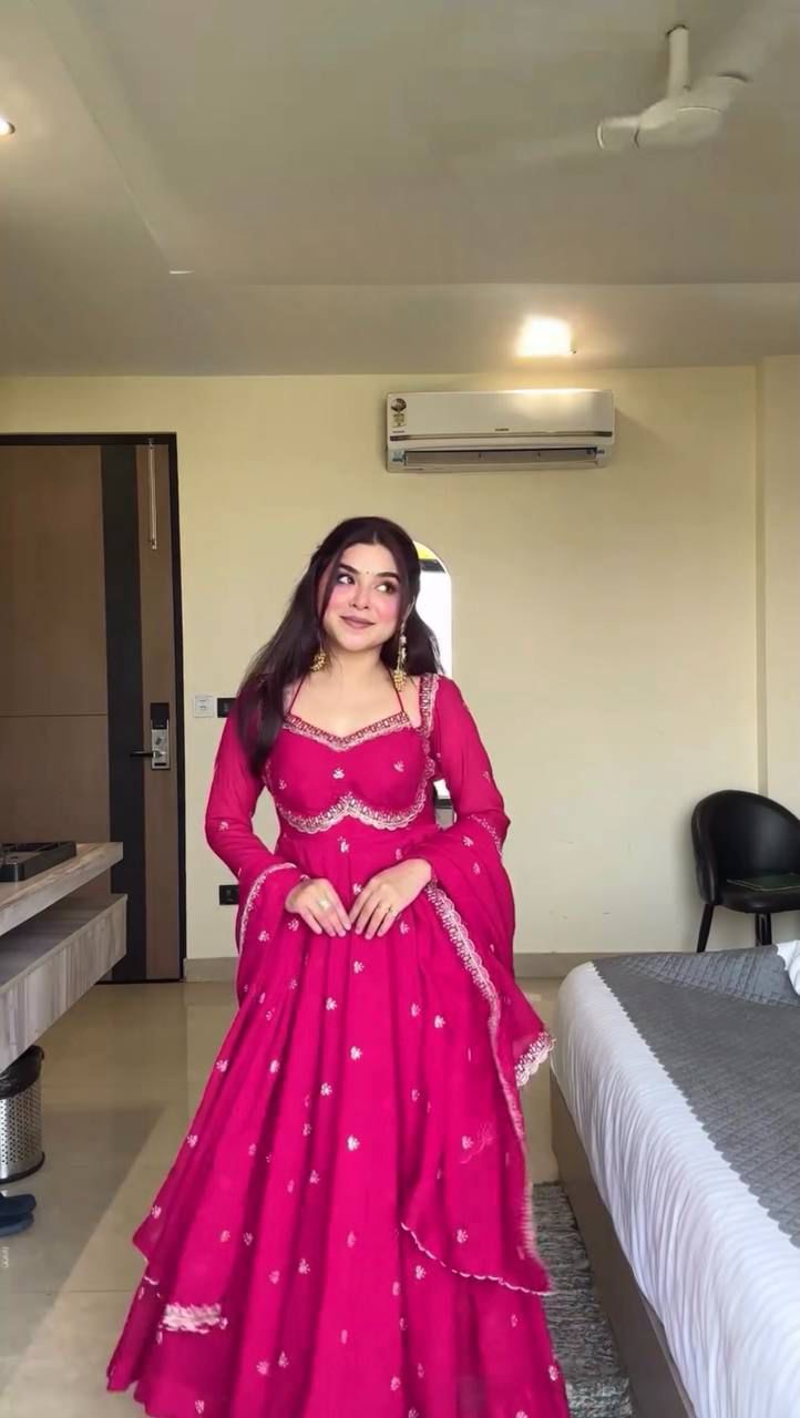 Red Chilli Slit Anarkali Premium Suit Set | Festive & Party Wear