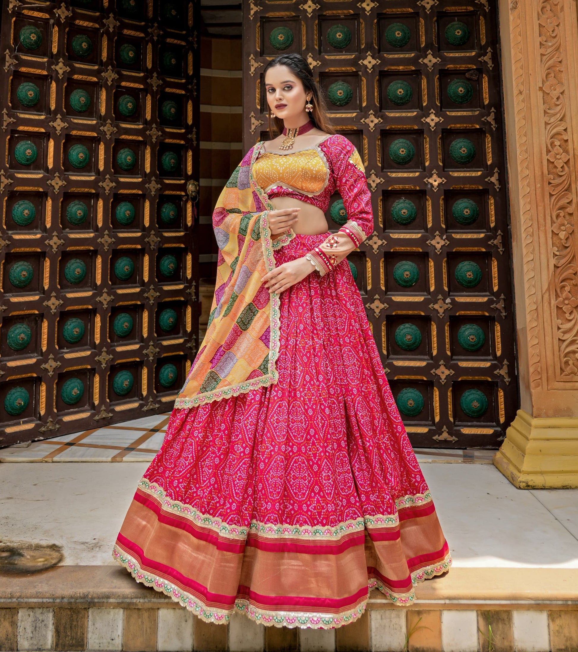 Amazing Rani Pink Gaji Silk Printed Zari Thread Sequins Worked Lehenga Choli - INDIAN ELEGANCE