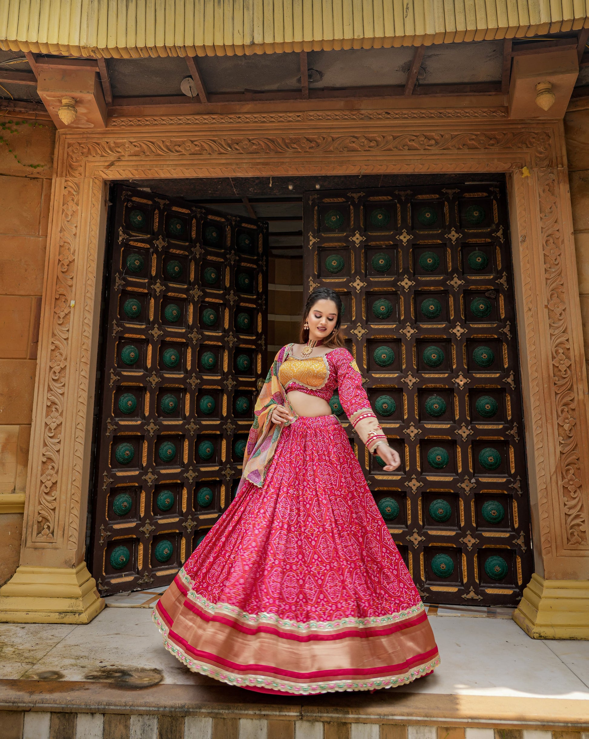 Amazing Rani Pink Gaji Silk Printed Zari Thread Sequins Worked Lehenga Choli - INDIAN ELEGANCE