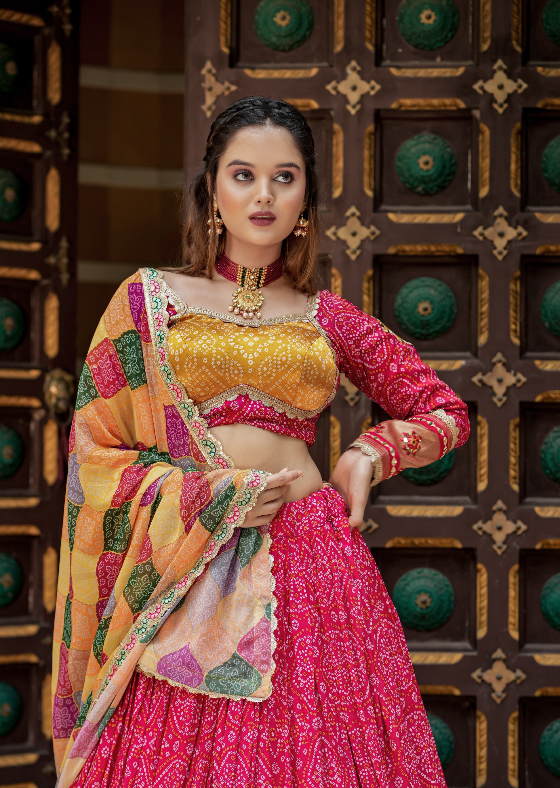 Amazing Rani Pink Gaji Silk Printed Zari Thread Sequins Worked Lehenga Choli - INDIAN ELEGANCE