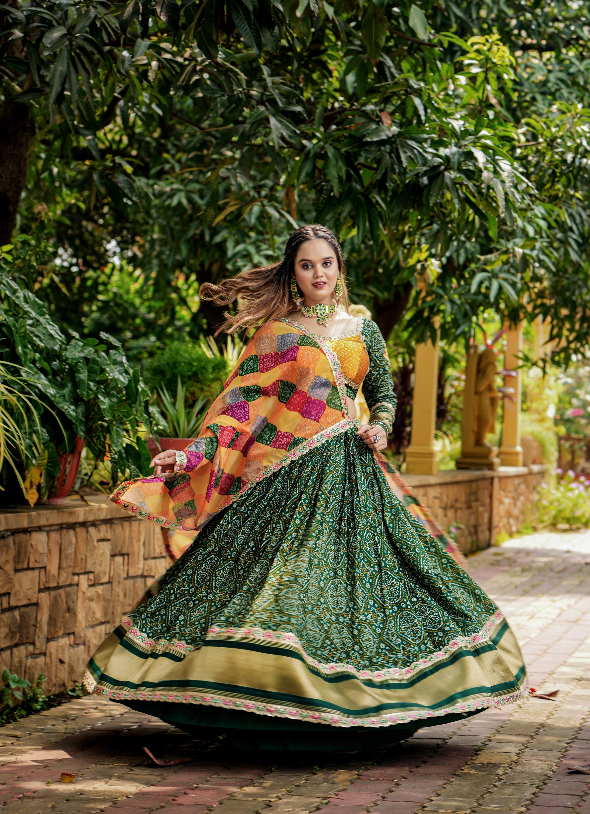 Alluring Green Gaji Silk Printed Zari Thread Sequins Worked Lehenga Choli - INDIAN ELEGANCE
