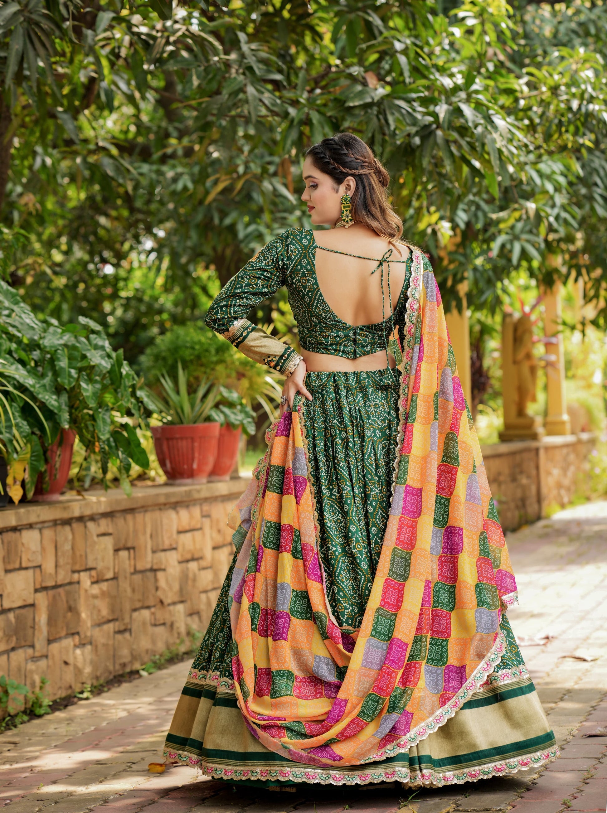 Alluring Green Gaji Silk Printed Zari Thread Sequins Worked Lehenga Choli - INDIAN ELEGANCE