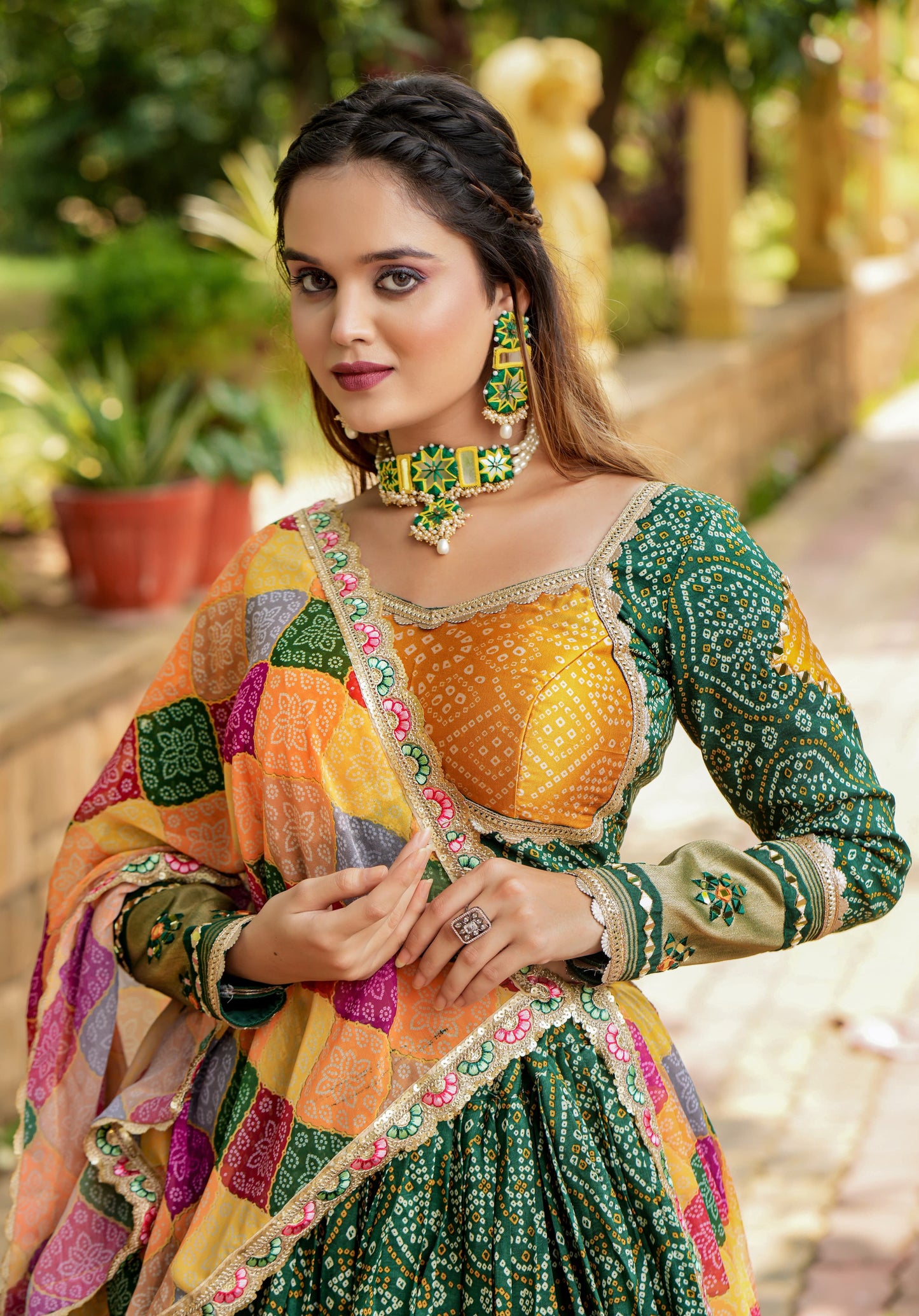 Alluring Green Gaji Silk Printed Zari Thread Sequins Worked Lehenga Choli - INDIAN ELEGANCE
