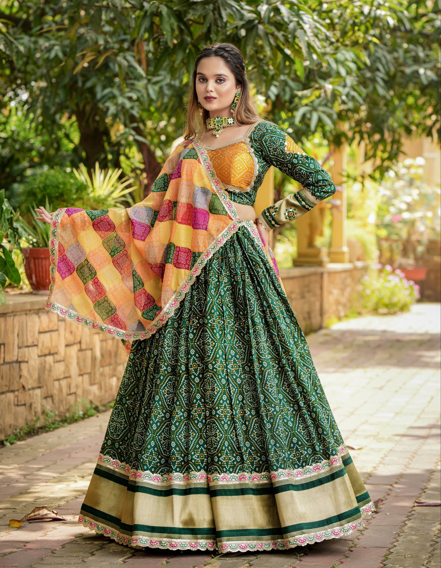 Alluring Green Gaji Silk Printed Zari Thread Sequins Worked Lehenga Choli - INDIAN ELEGANCE