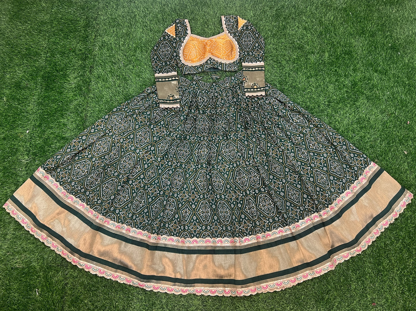 Alluring Green Gaji Silk Printed Zari Thread Sequins Worked Lehenga Choli - INDIAN ELEGANCE