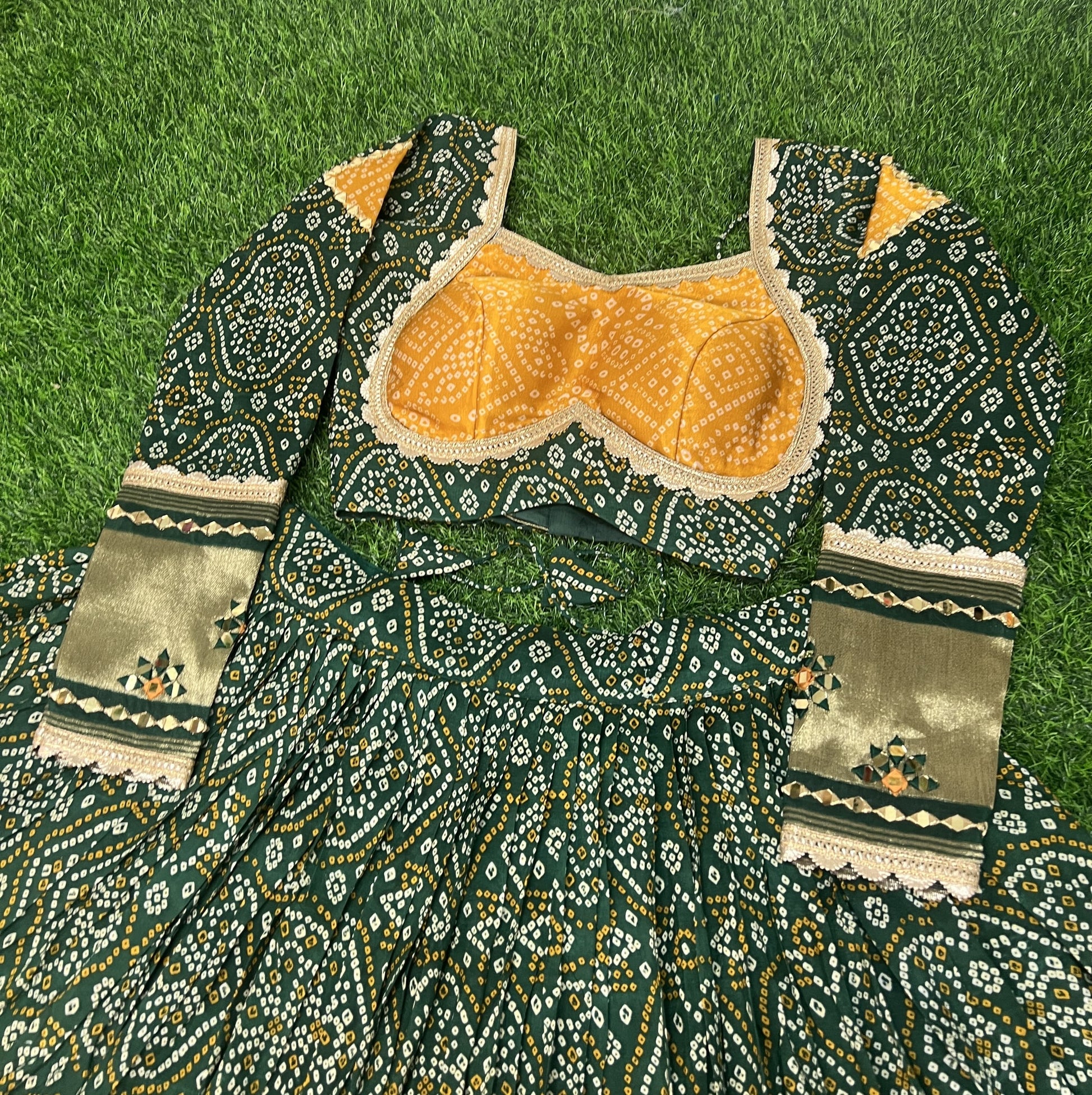 Alluring Green Gaji Silk Printed Zari Thread Sequins Worked Lehenga Choli - INDIAN ELEGANCE