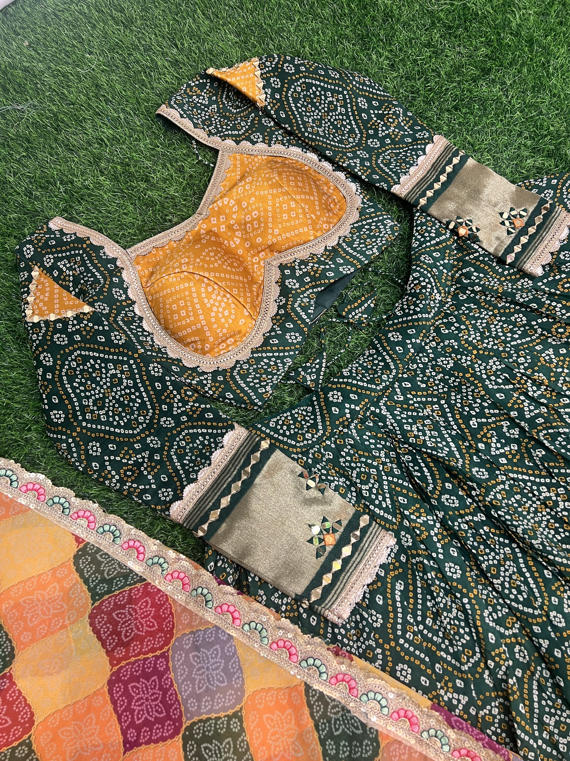 Alluring Green Gaji Silk Printed Zari Thread Sequins Worked Lehenga Choli - INDIAN ELEGANCE