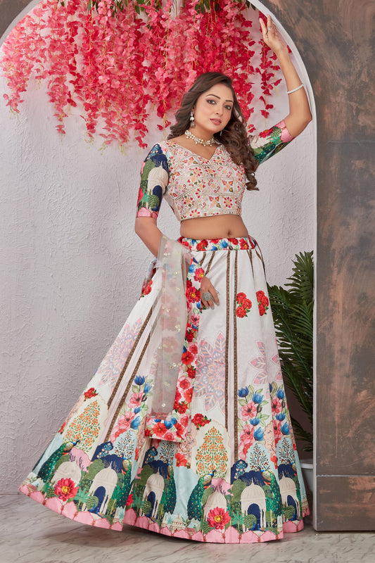 Fabulous Floral Digital Printed Fully Stitched Lehenga Choli Set - INDIAN ELEGANCE