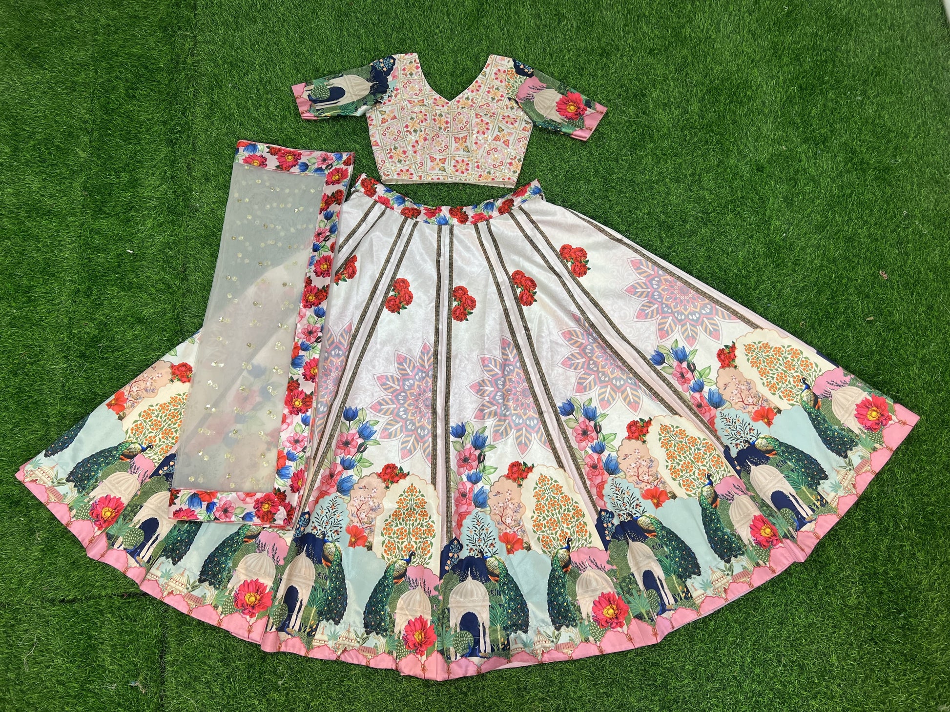 Fabulous Floral Digital Printed Fully Stitched Lehenga Choli Set - INDIAN ELEGANCE