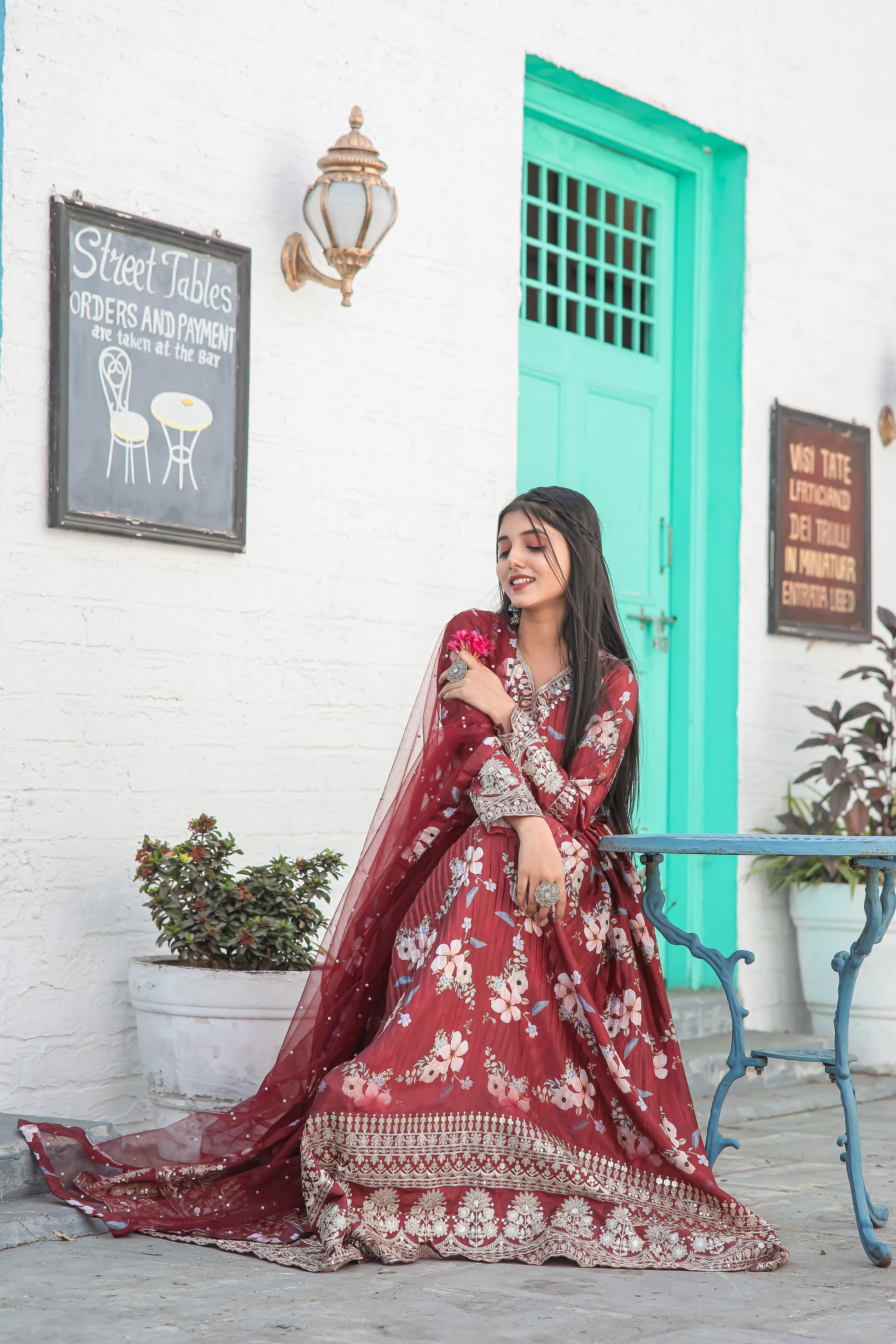 Lovely Floral Digital Printed Sequins Embroidered Crush Chinon Silk Suit - INDIAN ELEGANCE