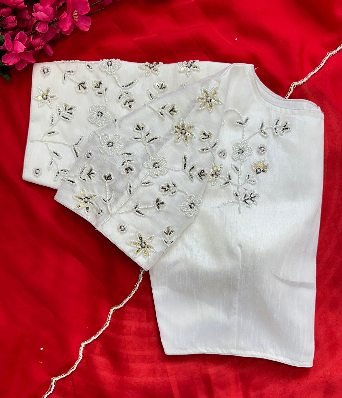 Alluring Soft Organza Saree With Stitched Handworked Blouse - INDIAN ELEGANCE