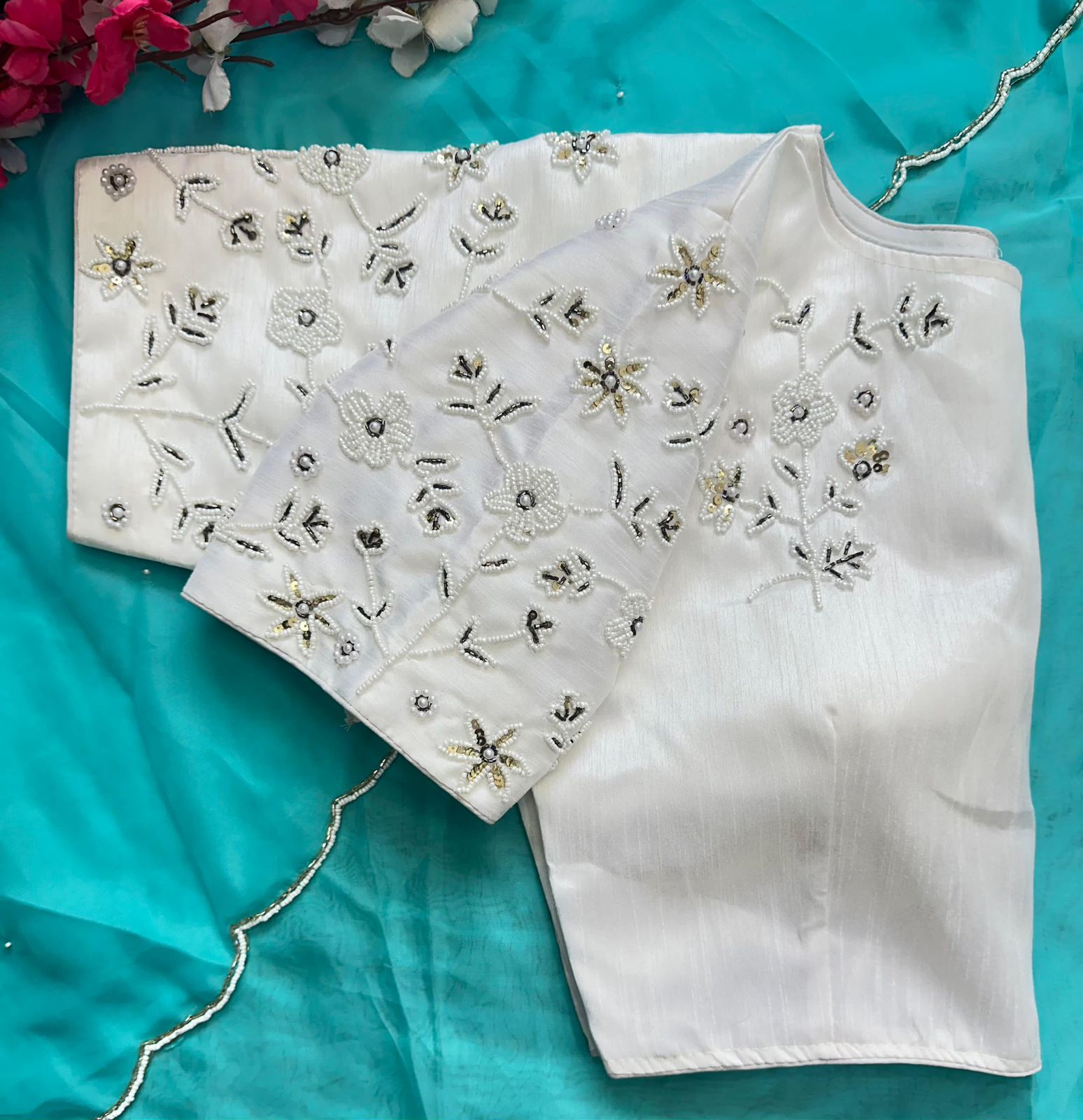 Alluring Soft Organza Saree With Stitched Handworked Blouse - INDIAN ELEGANCE