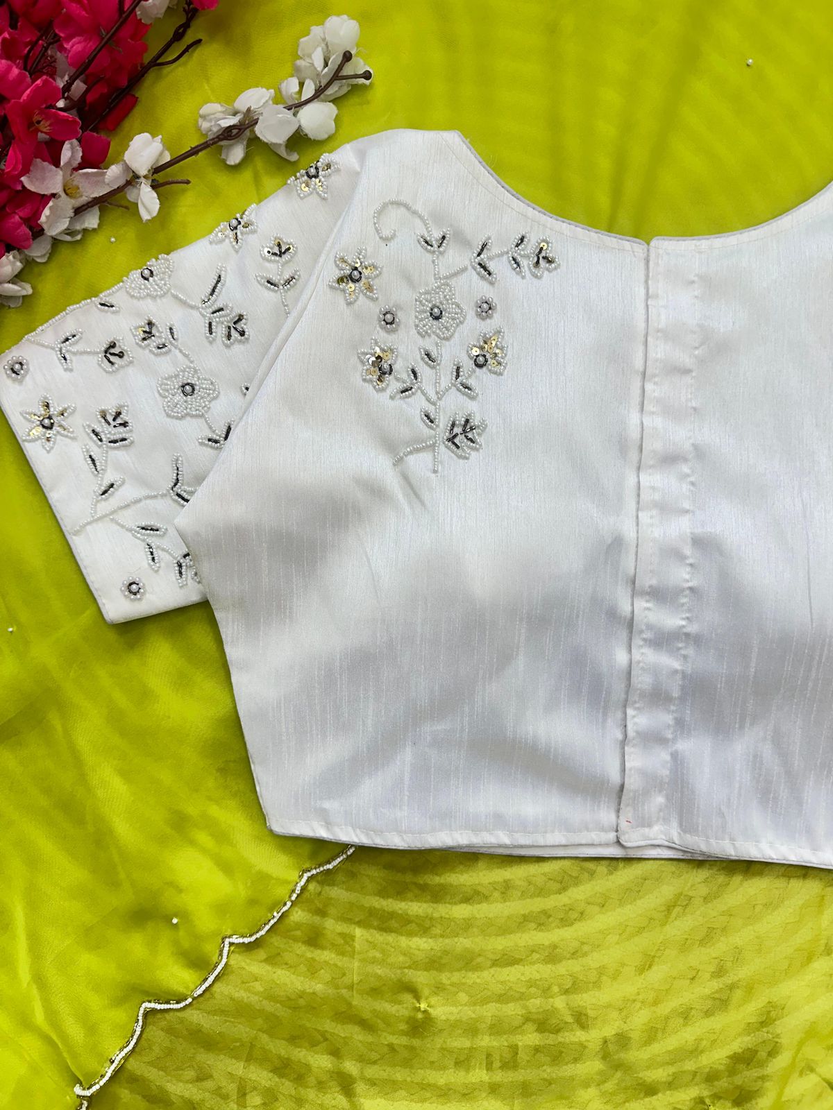 Alluring Soft Organza Saree With Stitched Handworked Blouse - INDIAN ELEGANCE