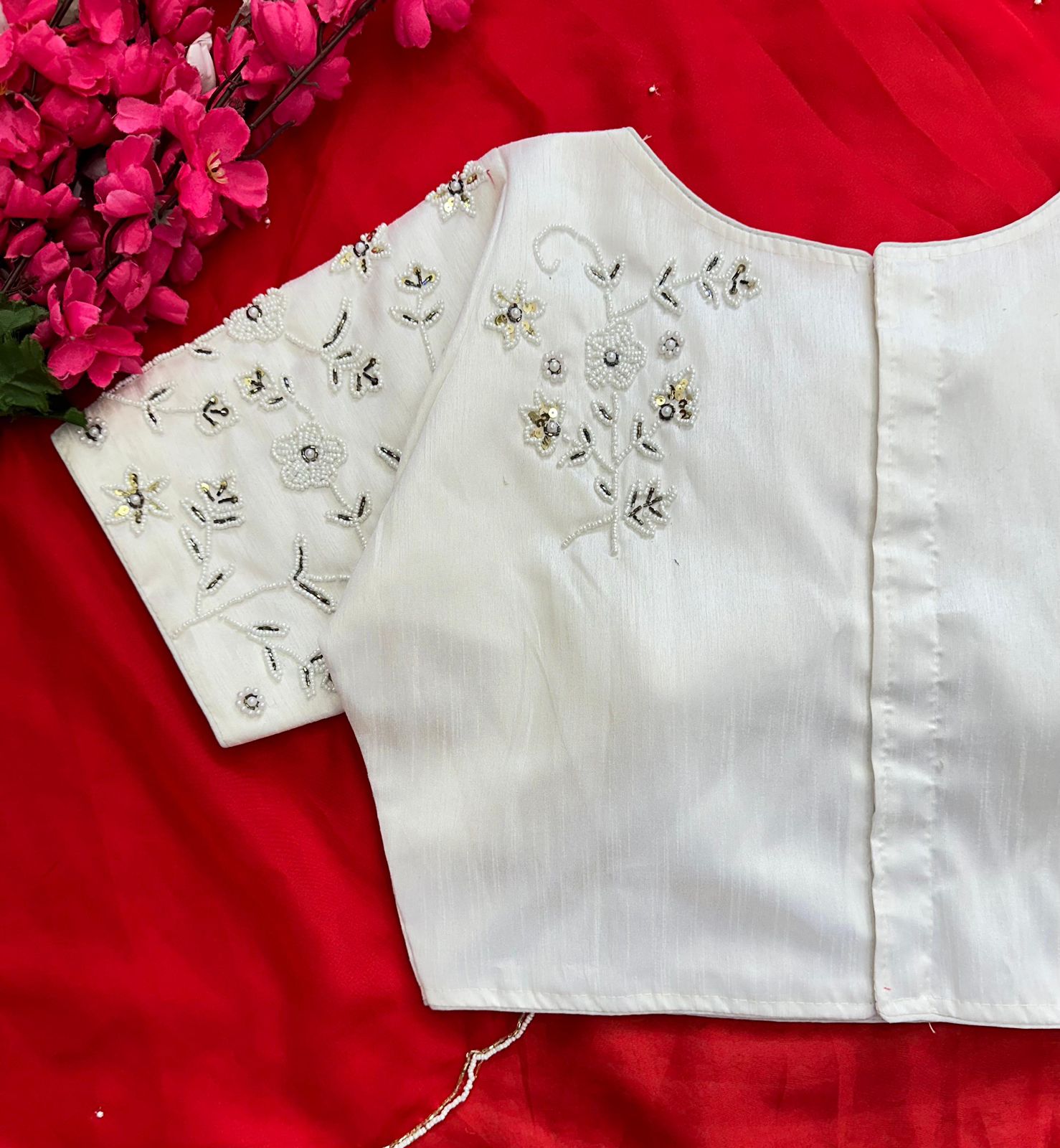Alluring Soft Organza Saree With Stitched Handworked Blouse - INDIAN ELEGANCE