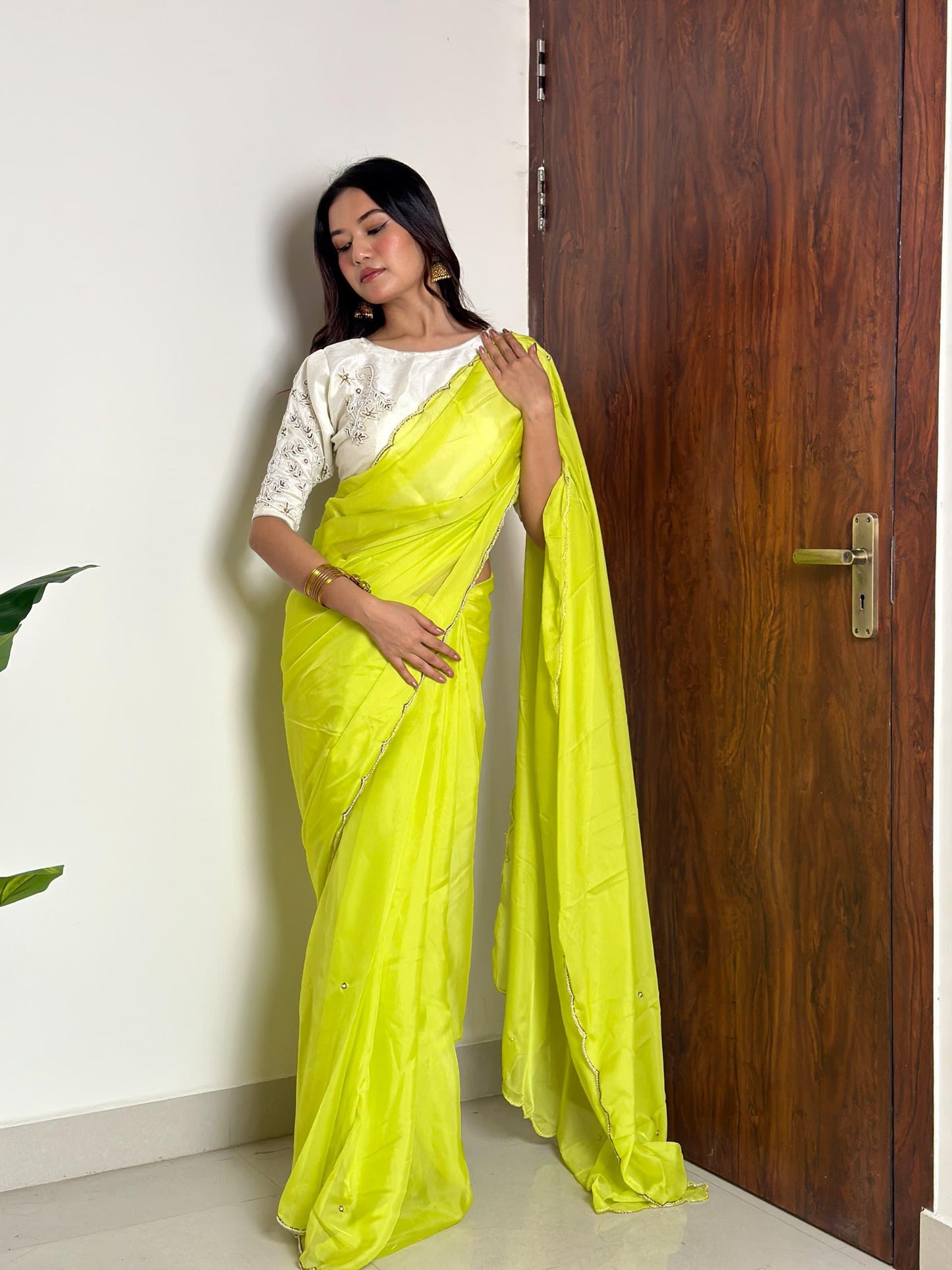 Alluring Soft Organza Saree With Stitched Handworked Blouse - INDIAN ELEGANCE