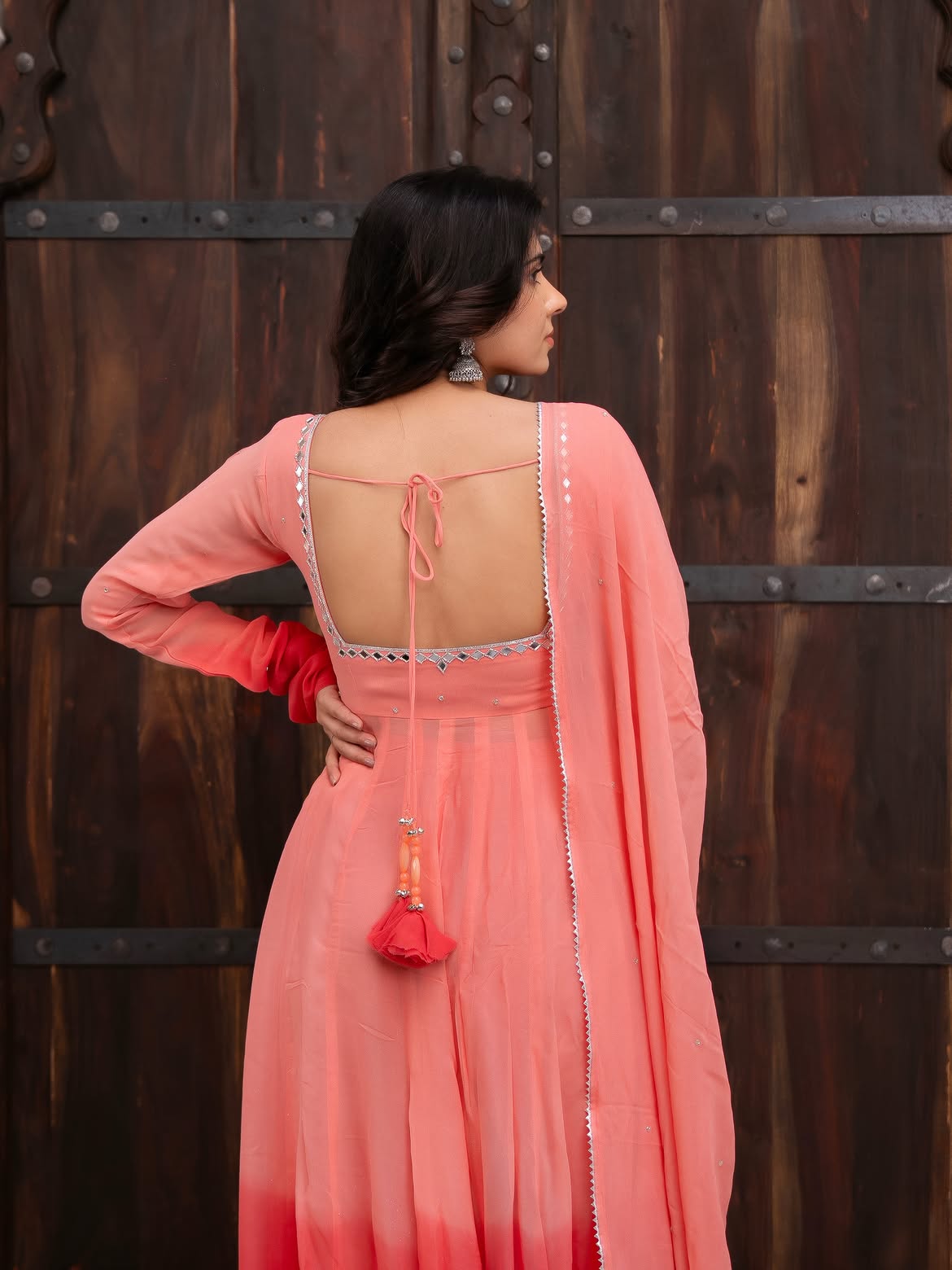 Premium Peach Ombre Georgette Anarkali Suit Set with Dupatta for Women
