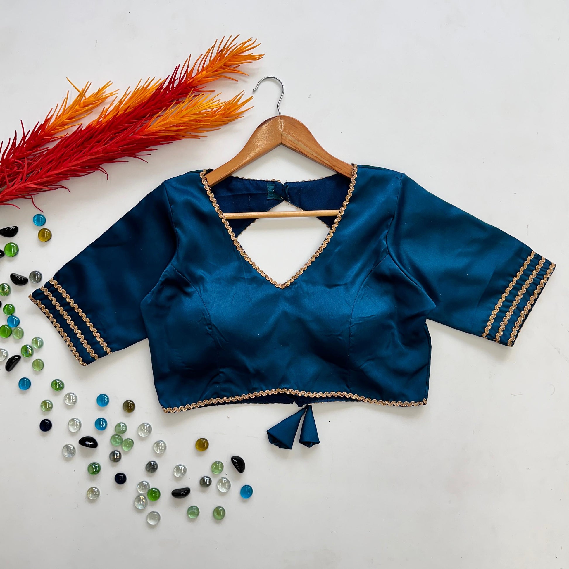 Graceful Manali Silk Sequins Lace Border Worked Stitched Blouse - INDIAN ELEGANCE
