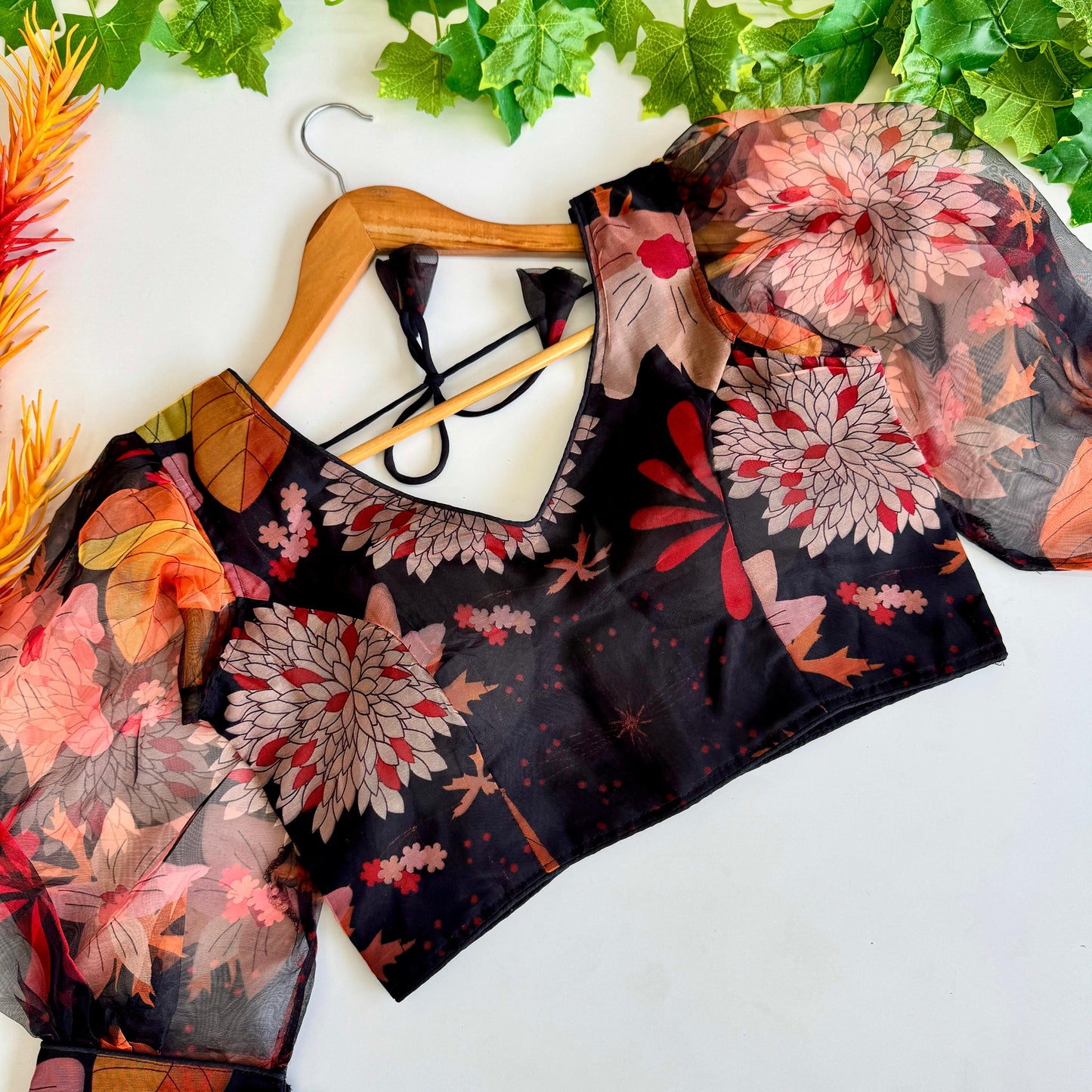 Elegant Organza Kalamkari Printed Fully Stitched Full Sleeved Blouse - INDIAN ELEGANCE