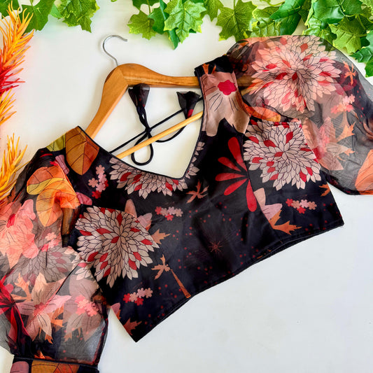 Elegant Organza Kalamkari Printed Fully Stitched Full Sleeved Blouse - INDIAN ELEGANCE